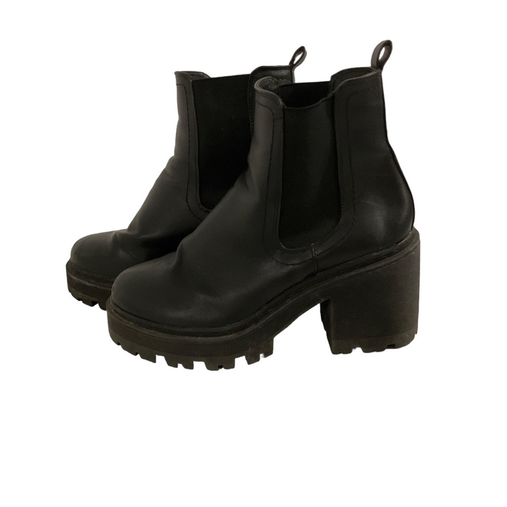 Y2K 90s Womens Size 38 Black Leather Chunky Heel Boots Block heel bootie